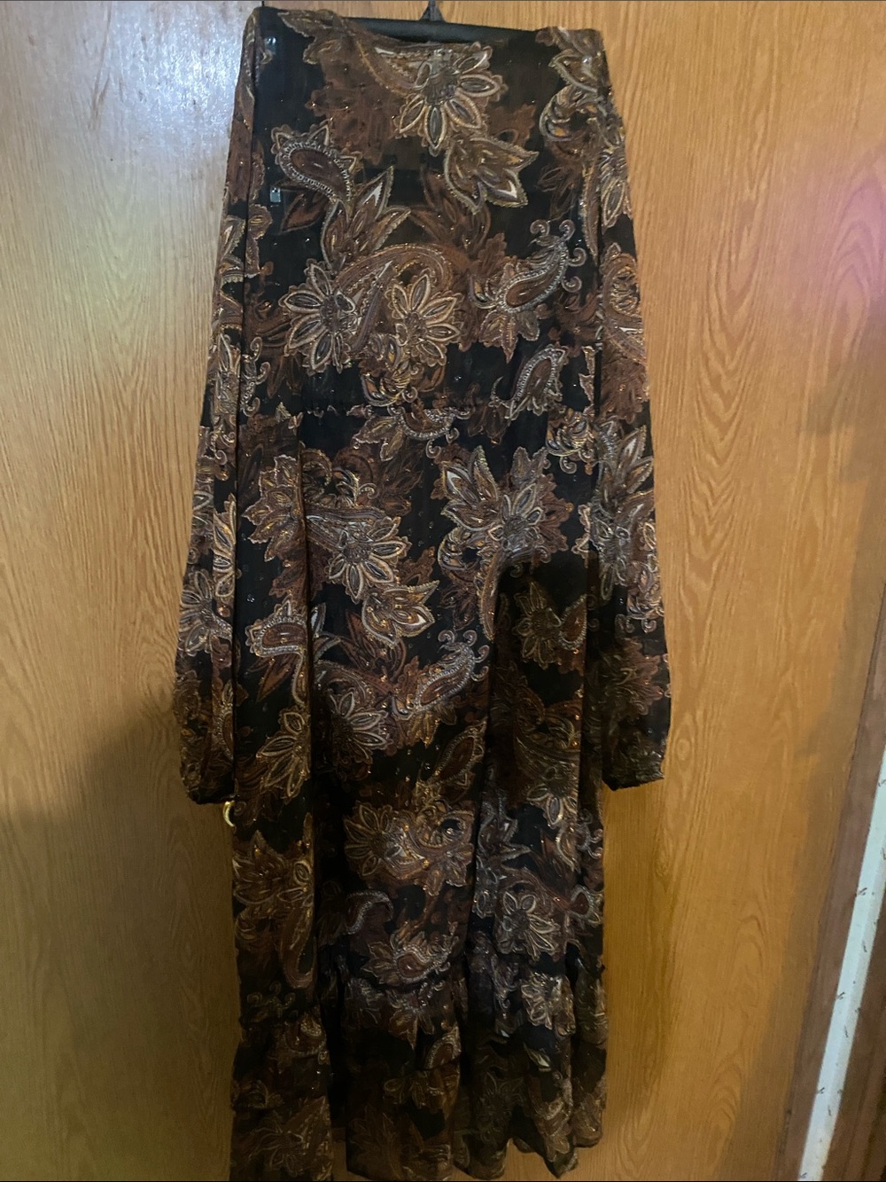 Boho Paisley Tie-Waist Maxi Duster in Brown/ Black - Picture 7 of 7